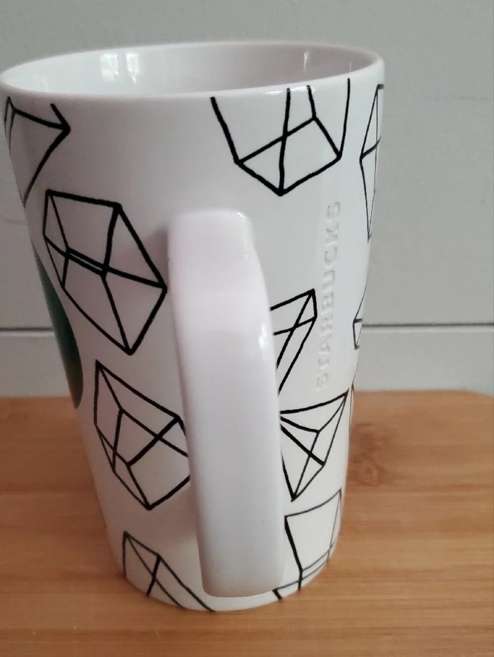 Starbucks White Mug with Green Circle and Black Geometric Print